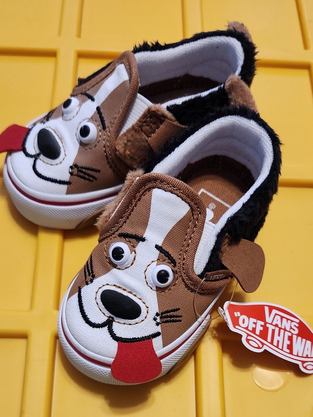 Vans Kids Brown & White Puppy Slip-On Sneakers